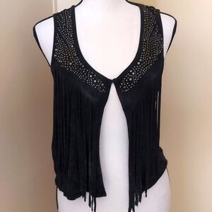 Daytrip Black Fringe Vest with Studded Detail